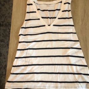 Madewell v neck stripped navy and white tank top